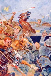 A Carga do 9º Lanceiro durante o Retiro de Mons (cor litho)