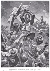 Crusaders Storming a cidade do pneu, ilustração de &39;História das Nações Hutchinson&39;