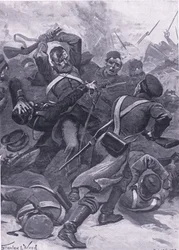 Inkerman: O 55º Regimento (2ª Fronteira) carregando os russos, ilustração das Batalhas Britânicas na Terra e no Mar, 1915