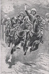 Lieutenat Maclaine levantando as armas em Maiwand, 17 de julho de 1880, ilustração das Batalhas Britânicas na Terra e no Mar, 1915