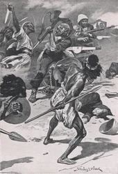 A Batalha de Abu-Klea, 17 de janeiro de 1885, ilustração das Batalhas Britânicas na Terra e no Mar, 1915