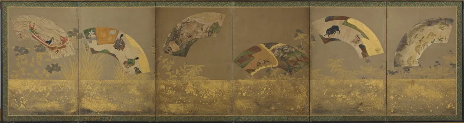 Seis fan papers: assuntos diversos, período Momoyama ou Edo, 1590-1640.
