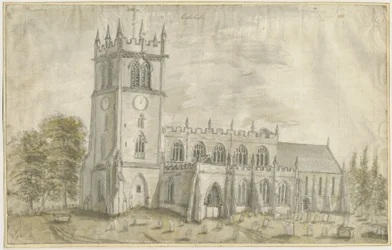 Igreja Eccleshall: pintura em aquarela, nd [1762-1802]