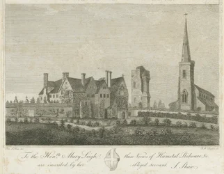 Hamstall Ridware - Igreja e casa senhorial: engraving, nd [1762-1802]