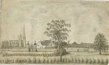 Hamstall Ridware - Igreja e Solar: pintura a aquarela, nd [1762-1802]