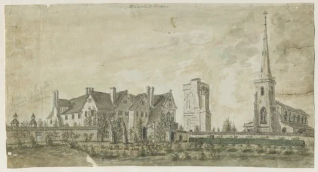 Hamstall Ridware - Igreja e Solar: pintura a aquarela, nd [1762-1802]