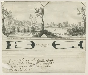 Mavesyn Ridware - Local de Blythbury Priory: desenho em tinta indiana, 1795