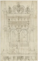 Igreja de Sandon - Tumba de Sampson Erdeswicke: desenho a bico de pena, séc. XVIII (desenho)
