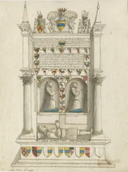 Igreja Sandon - Tumba de Sampson Erdeswicke: desenho em sépia