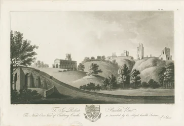 Castelo de Tutbury - Vista Nordeste: gravura em aquatinta, sd [c 1798] (impressão)