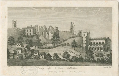 Castelo e Igreja de Tutbury - Vista Sudeste: gravura, nd [1762-1792] (impressão)