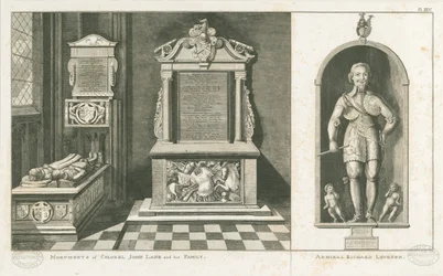 Wolverhampton - Monumentos do Coronel John Lane e do Almirante Richard Leveson: gravura, sd [c 1798] (impressão)