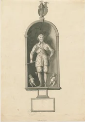 Wolverhampton - Estátua do Almirante Richard Leveson na Igreja de São Pedro: desenho a caneta e tinta, nd [final do século 18] (desenho)
