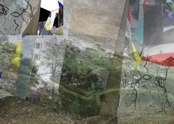 Paisagem urbana surreal em camadas