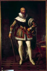 Portrait en pied de Maximilian de Bethune, Marquês de Rosny, Duque de Sully (1559-1641) Pintura de Sebastien Louis Norblin de la Gourdaine (1796-1884)