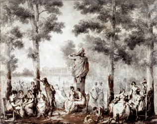 Vista do terraço Tuileries em 1807 Saída mundial para o parque. Desenho de Jean Pierre Norblin De La Gourdaine (1745-1830) 1807 Paris, Musee Carnavalet