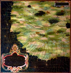 Mapa das costas da África Ocidental (Líbia, Guinee, Serra Leoa, Senegal) por Stefano Bonsignori (Buonsignori) (d. 1589) 1581 Pintura dos armários da Sala do Mapa Geográfico. Palazzo Vecchio, Sala del Mappamondo Florence