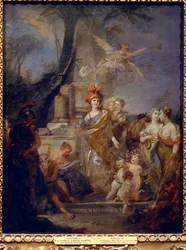A Imperatriz Catarina II (1729-1796) como Minerva no Círculo de Musas. Pintura de Stefano Torelli (1712-1784), óleo sobre tela. Arte italiana
