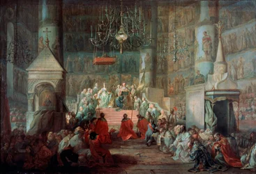 A coroação da imperatriz Catarina II da Rússia em 12 de setembro de 1762, 1777.