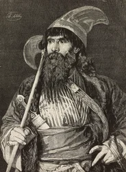 Sheik in full regalia, gravura de F Gamberoni a partir de pintura de Stefano Ussi (1822-1901), L