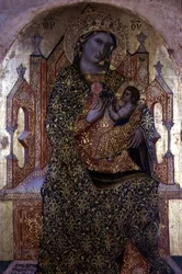 Madonna e Child Enthroned (tempera no painel)