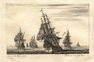 Um barco de velas enfunadas rodeado por outros barcos