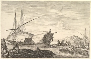 Uma galé coberta de velas, de «Vistas do porto de Livorno» (Vues du port de Livourne)