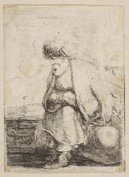Um velho turco sentado em uma pedra, c. 1662.