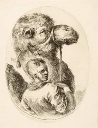 Rapaz segurando um camelo junto à cabeçada, de Plusieurs Têtes Coiffées à la Persienne, pub. c. 1650 (gravura)