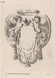 Cartouche com carneiros e sátiros infantis