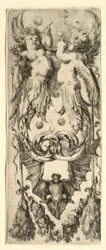 Putti a soprar bolhas, morcego e grinalda
