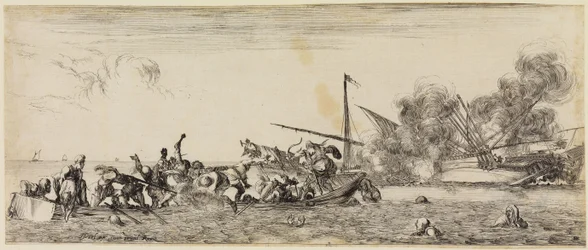 Paz e guerra (Et pace et bello): batalha naval com um barco a remos em primeiro plano