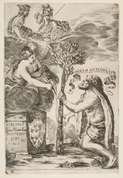 Frontispício para Il Mercurio, III: Hércules plantando seu clube, 1652.