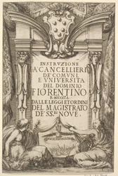 Frontispício para as instruções dos Chanceleres Instruzione a Cancellieri: Medici coat ..., 1635.