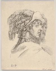 Cabeça de um homem sem barba, virada de perfil para a direita, de Diverse Heads and Figu ..., 1650.