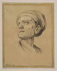 Cabeça de uma mulher em vista de três quartos, de várias cabeças e figuras Diverses tétes et ..., 1650.