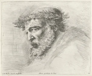 Cabeça de um homem velho com barba e coroa de louros, de perfil à esquerda
Os princípios do desenho (título da série)
I principii del disegno (título da série)