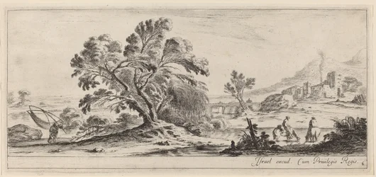 Paisagem com pescador carregando sua rede, em ou antes de 1647.