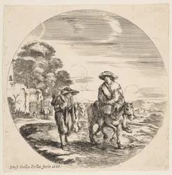 Paisagem com dois camponeses, um a cavalo, de Paisagens e portos marítimos, Paysages ..., 1656.