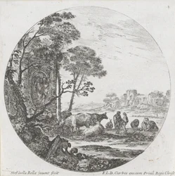 Paisagem com rebanho e capital coríntia Paisagens e ruínas em Roma (título da série) Paysages et ruines de Rome (título da série)