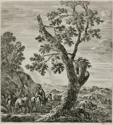Camponês montado com uma criança em seus braços, placa seis de As seis grandes vistas de Roma e da Campagna