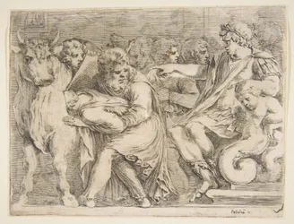 Phalaris tendo Perillus jogado no touro de bronze, século XVII.
