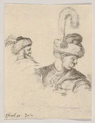 Ilustração 11: um busto polonês de perfil, virado para a direita, outra cabeça polonesa vista de ..., ca. 1649