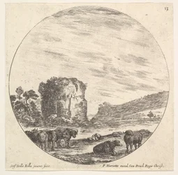 Ilustração 13: ruínas de um templo antigo ao fundo, um rebanho de vacas no foreg ..., ca. 1643-48.