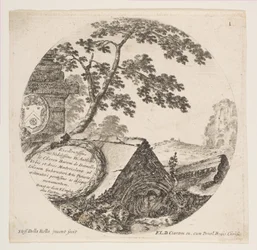 Ilustração 1: fragmentos de monumentos antigos, de Roman Landscapes and Ruins Paysages ..., ca. 1646