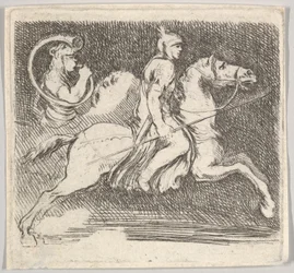 Ilustração 20: um soldado de perfil galopando para a direita segurando uma lança na mão direita..., c. 1646.
