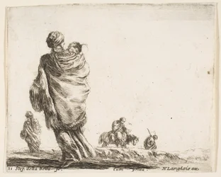 Placa 21: uma pobre mulher para sair, vista por trás, envolvendo seu filho em um xale..., ca. 1644-47.