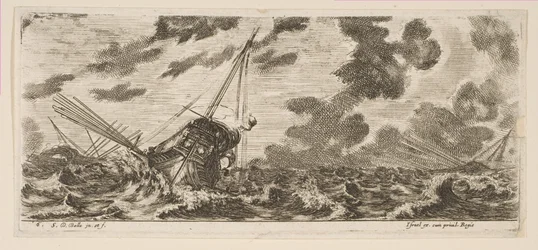 Ilustração 6: três navios em uma tempestade, dos embarques de Various Embarkations Divers, ca. 1646-47.