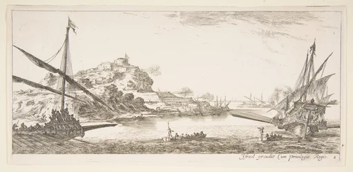 Ilustração 8: Um arco de uma galera à esquerda e outra à direita, vista de trás ..., ca. 1641