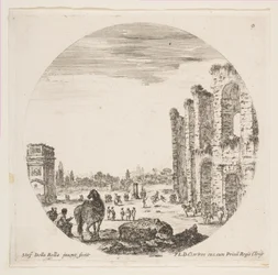 Ilustração 9: o Arco de Constantino à esquerda, parte do Coliseu à direita, vários hors ..., ca. 1646